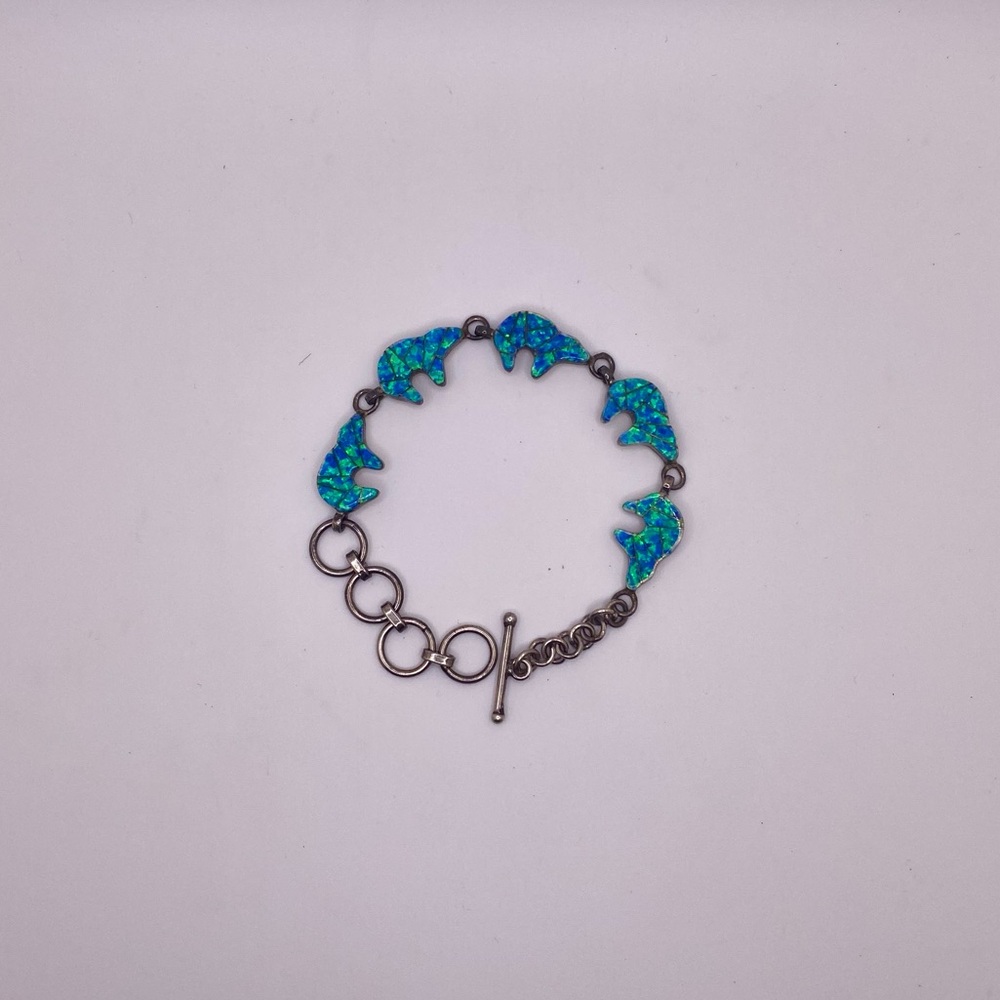 sterling silver Hopi lab opal inlaid fetish bear bracelet